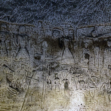 Rock carvings at Royston Cave.