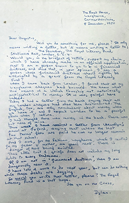 A letter from Dylan Thomas to Augustus John.