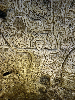 Carving of St David at Royston Cave.