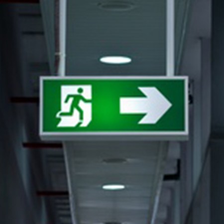 An exit sign in the office.