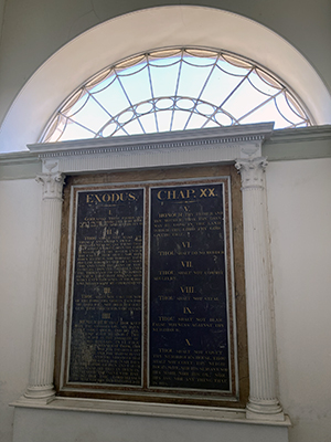 The Ten Commandments Board inside the Mistley Towers.