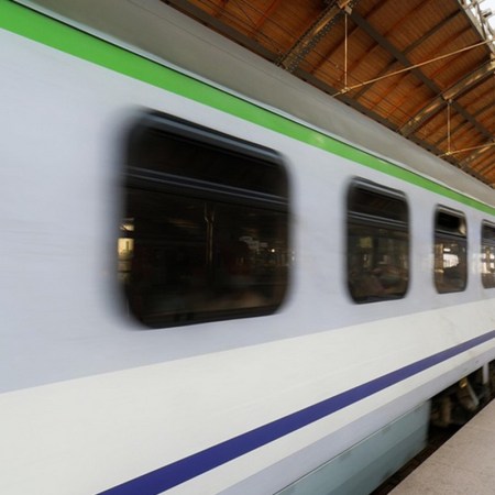 A train passing through a station.