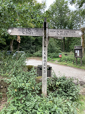 Signpost at Black Rocks, Derbyshire.