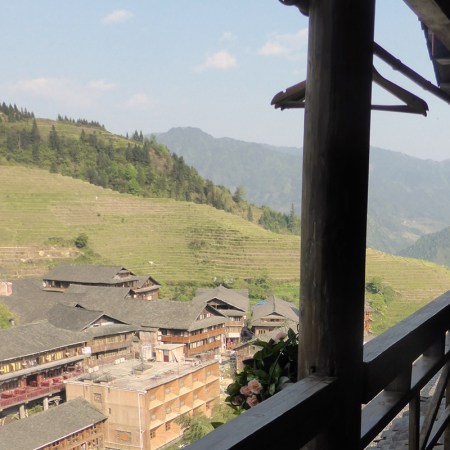 View from the balcony of the Longji Ping An Hotel in Longsheng County, China.