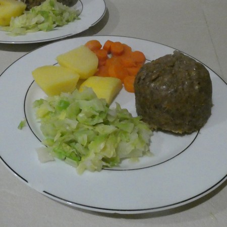 Haggis on a plate.