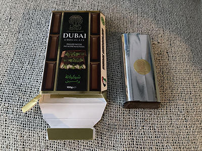 A bar of Dubai Chocolate opened.