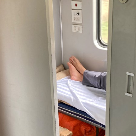 Travelling on the Reunification Express between Hanoi and Ho Chi Minh City in Vietnam.