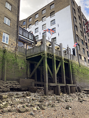 The Mayflower, Rotherhithe at low tide.